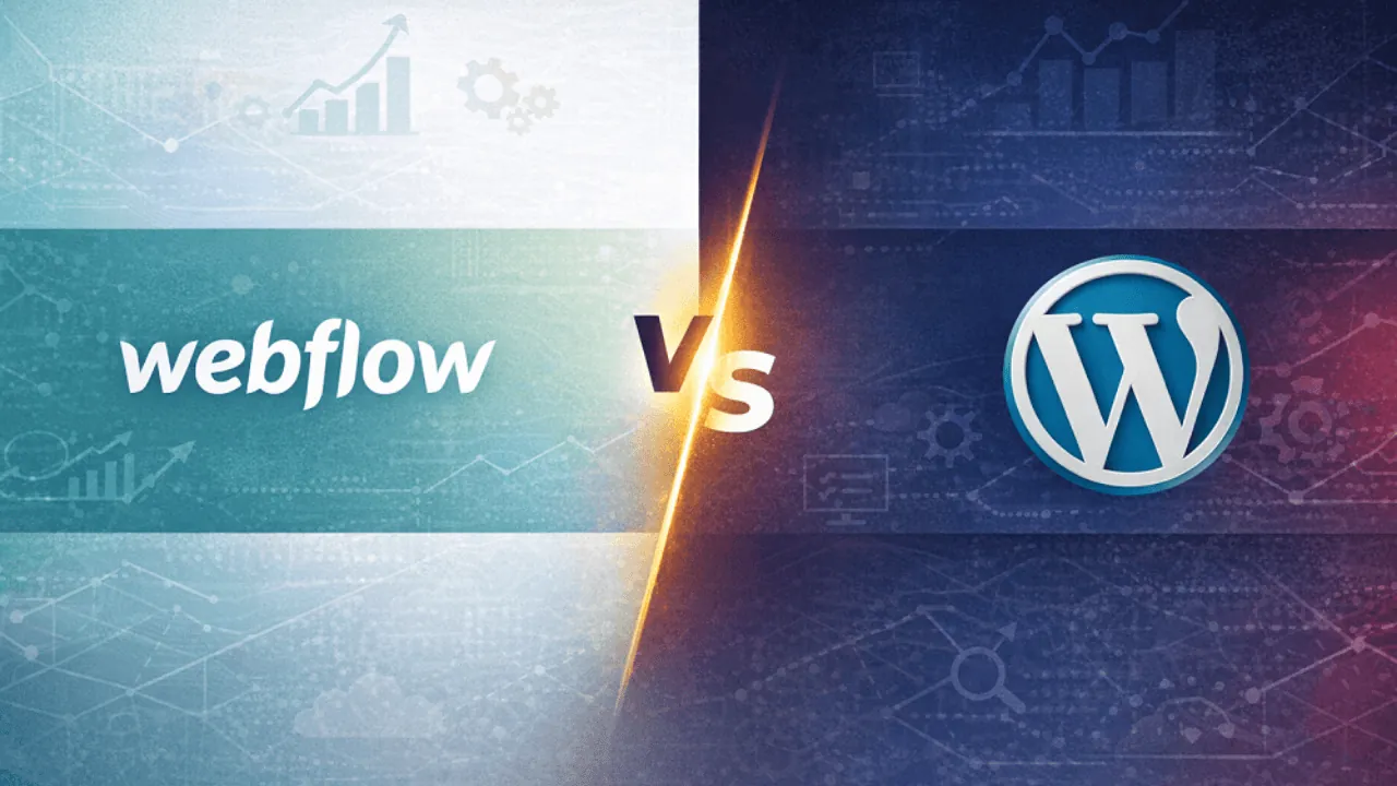 Webflow vs WordPress SEO comparison graphic