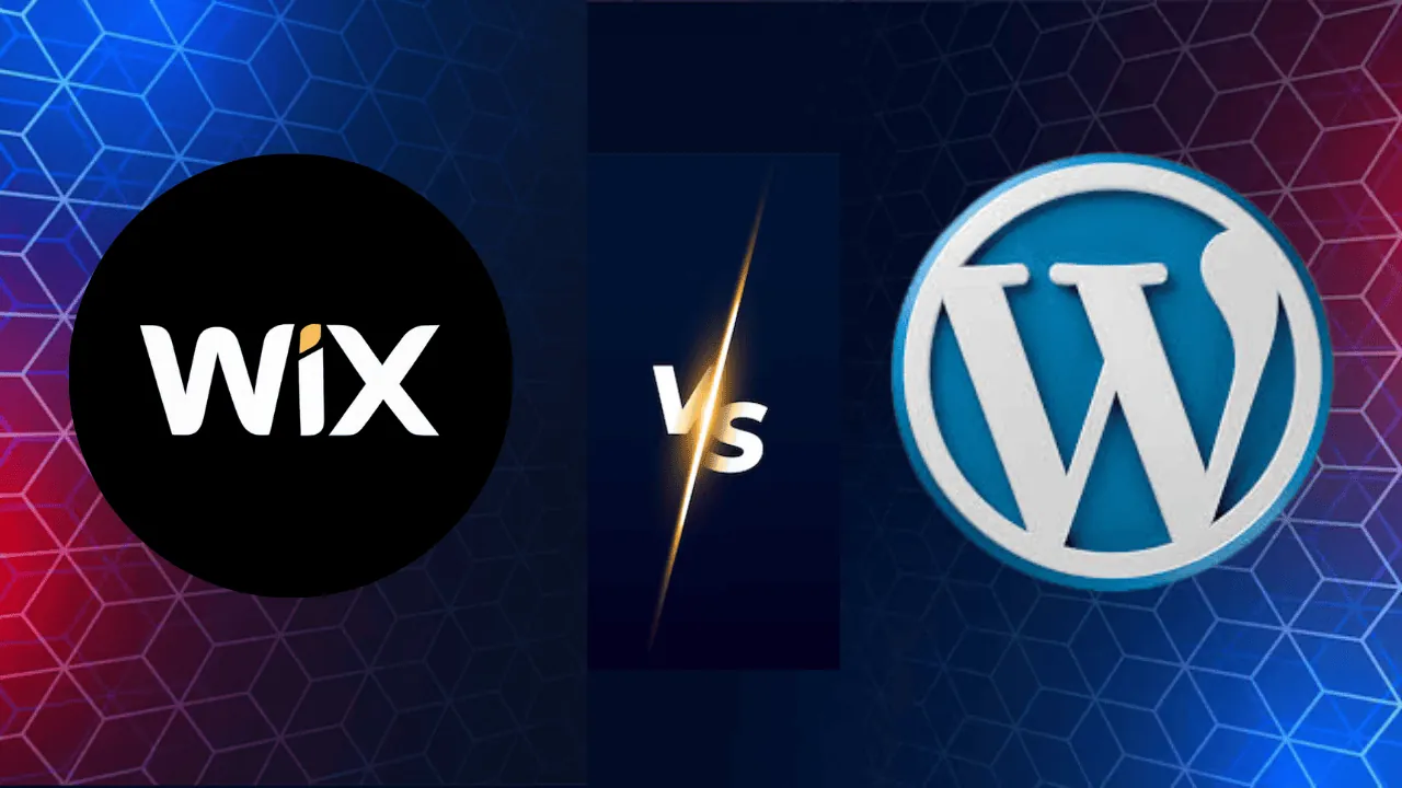 Wix vs WordPress SEO comparison graphic showing platform logos in a head to head matchup
